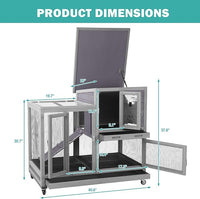 Rabbit Hutch Indoor for 2-4 Rabbits & Guinea Pigs，Bunny Cage with Slide-Out Plastic Trays，Wooden Small Animal Cage for Rabbits, Bunnies, and Guinea Pigs (Light Grey)