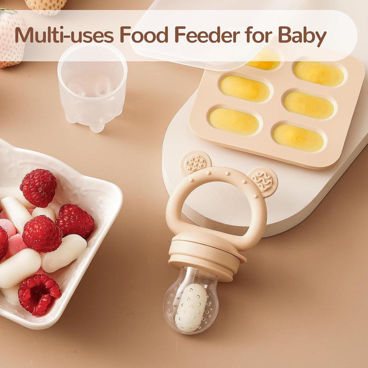 2 Pack Silicone Baby Fruit Feeder with Mini Freezer Tray - Brown - image 4