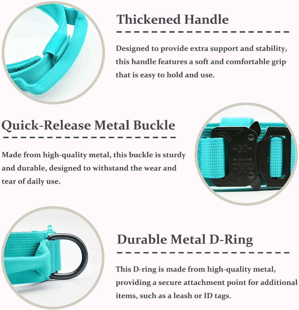 Tactical Dog Collar, Adjustable Military Training Nylon Pet Collar, Black L – Essentials for Dogs - Blue / Large :Width 1.5",Neck 17-20.5" - image 3