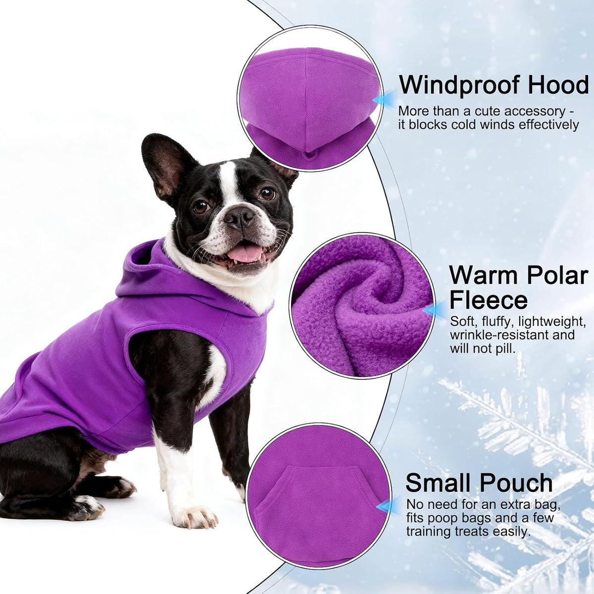 Fleece Dog Hoodie with Pouch, Green S – Essentials for Dogs - Small / Purple - image 2
