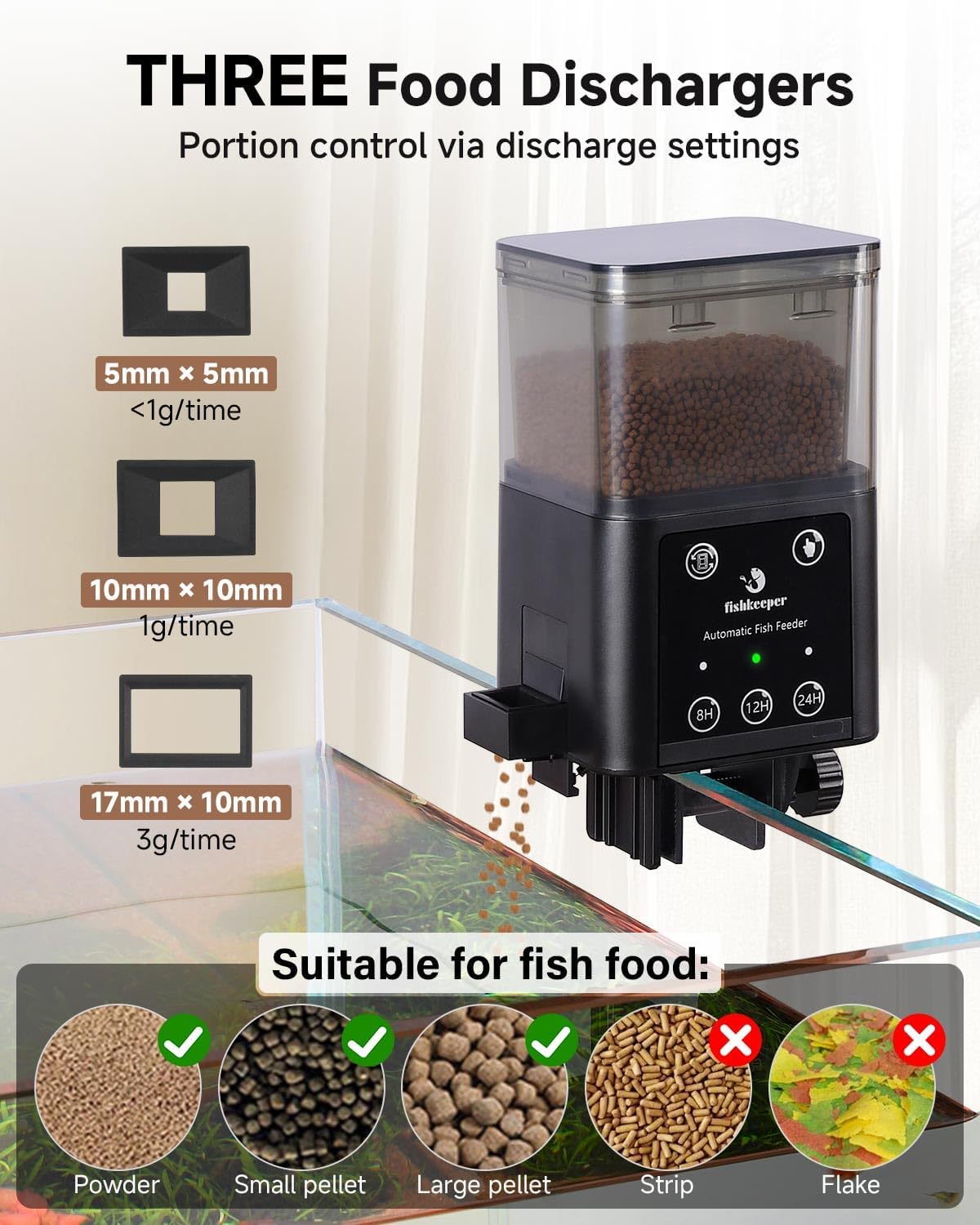 fishkeeper Automatic Fish Feeder for Aquarium, 8H/10H/24H Timer - 320ML - image 4