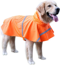 Large Dog Raincoat Adjustable Pet Water Proof Clothes Lightweight - Orange / X-Large (Pack of 1)