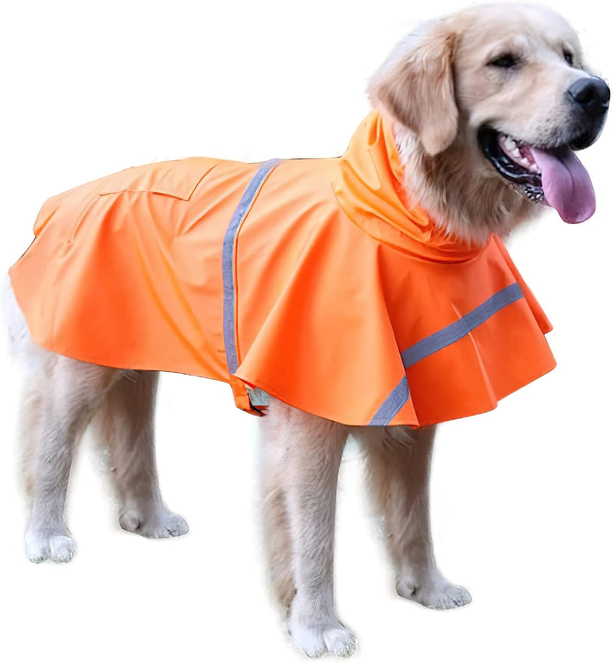 Large Dog Raincoat Adjustable Pet Water Proof Clothes Lightweight - Orange / X-Large (Pack of 1)
