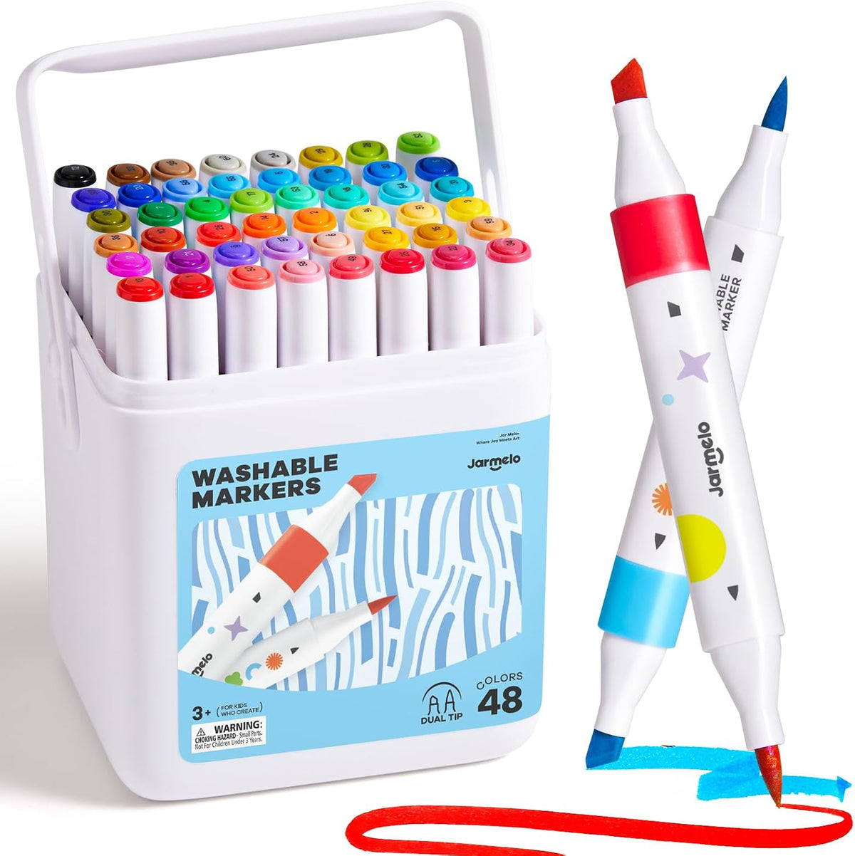 Jar Melo Washable Dual Tip Markers for Kids Ages 4-8 - 48 Colors