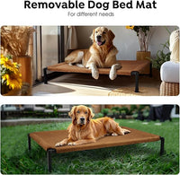 Veehoo Soft Plush Elevated Dog Bed, Raised Dog Beds with Heavy Duty Frame, Non-Slip Silicon Feet, Washable & Breathable Pet Cot for Indoor or Outdoor Use, 35" x 22", Brown, CWC2432A