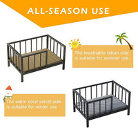 Dog Bed with Rails - Elevated Pet Metal Bed Frame with Solid Wood Board and Washable Soft Mat for Small Dog Indoor or Outdoor Use, 21.3" x 30", Black
