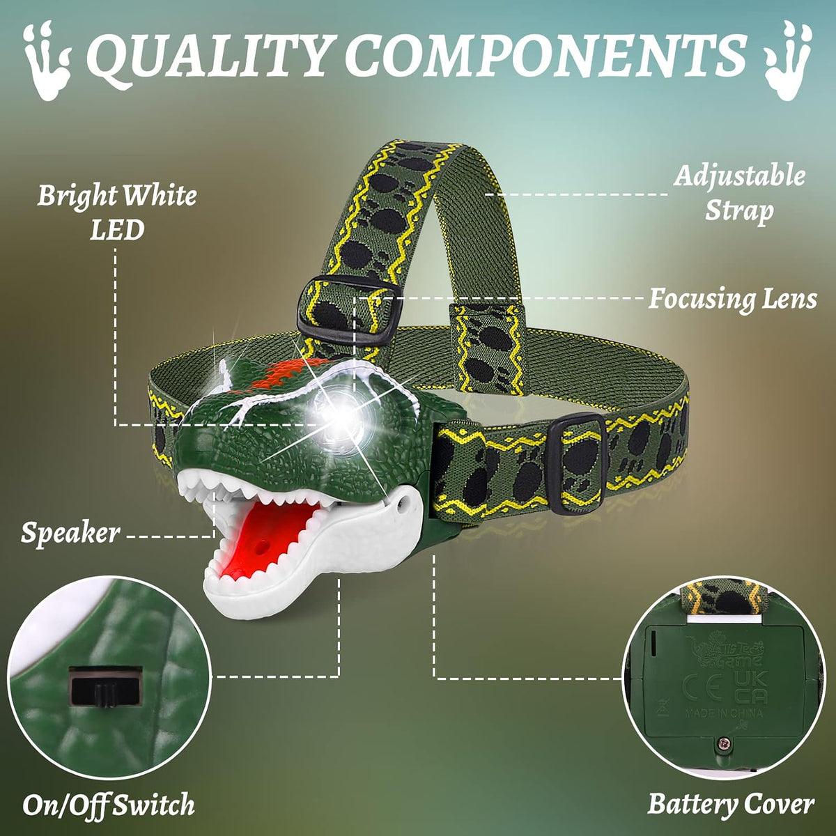 DX DA XIN Dinosaur Headlamp T-Rex LED Headlamps for Kids Flashlights - Green - image 3