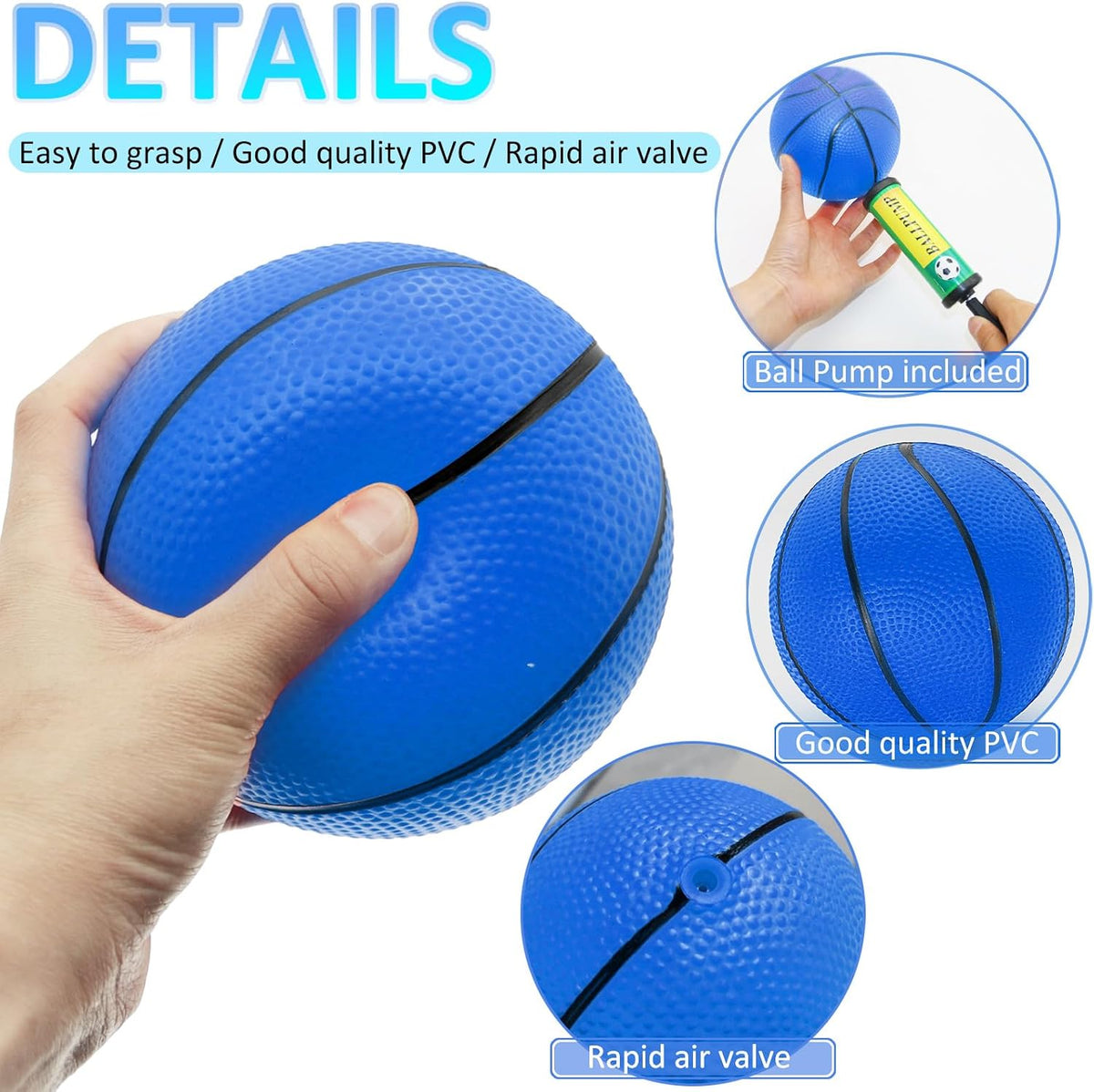 Oleitodh mini basketball set of 40 inflatable 6 inch PVC balls in mixed colors with hand pump - view 5