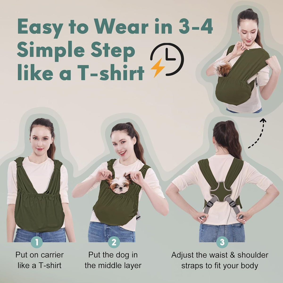 Supet Dog Sling Carrier for Small Pet - Green / Regular - image 4