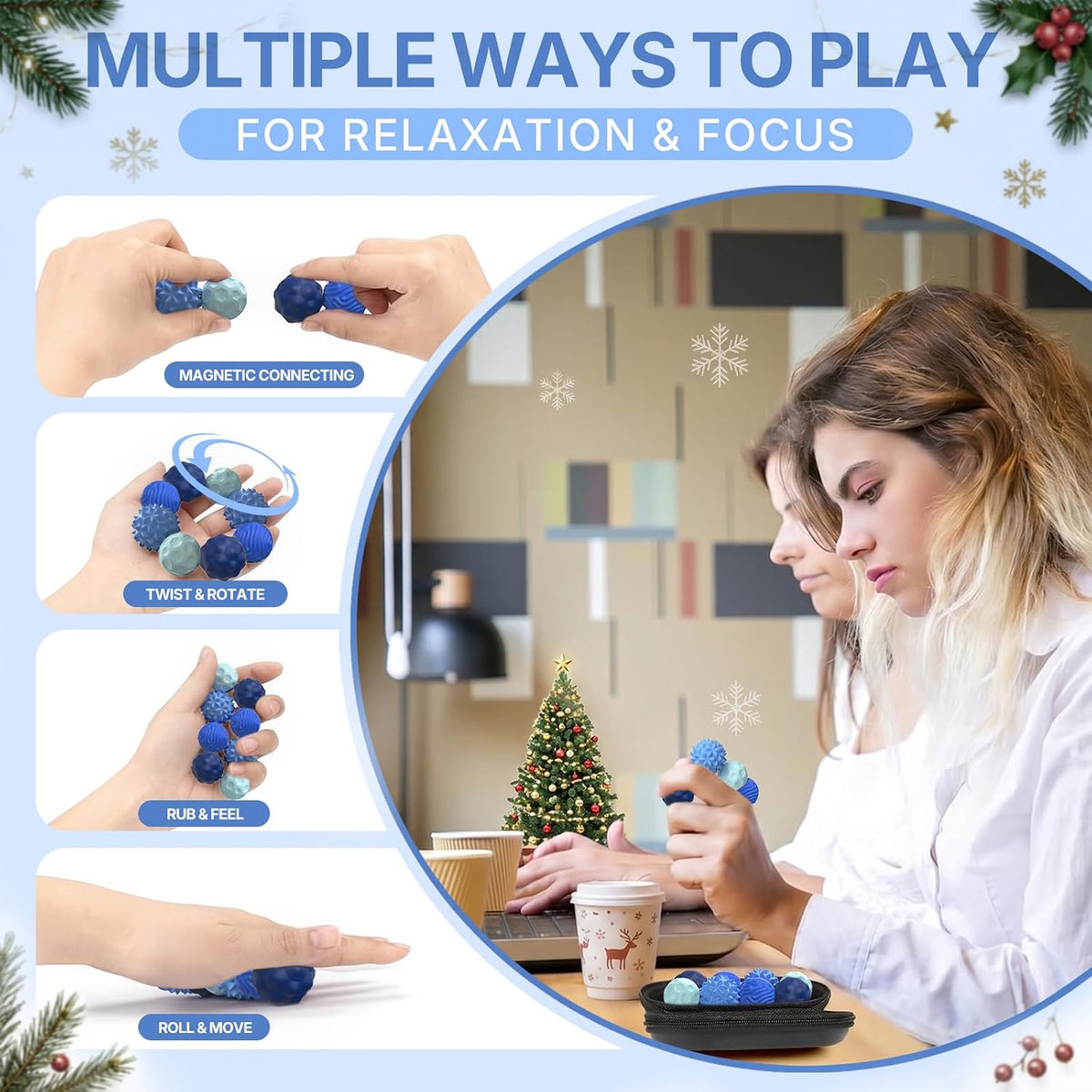 Magnetic Fidget Balls for Adults & Teens - Xmas-blue - image 3