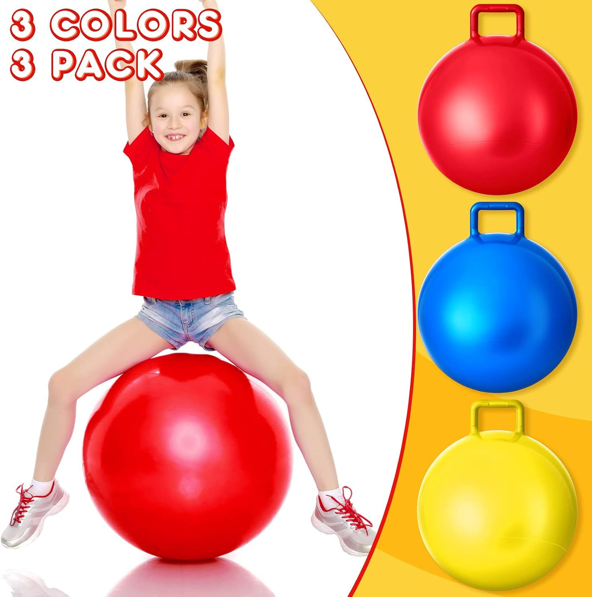 Lewtemi 3 Pcs 29" Hopper Ball Handle, Gradient Red - 20" / Red, Blue, Yellow - image 2