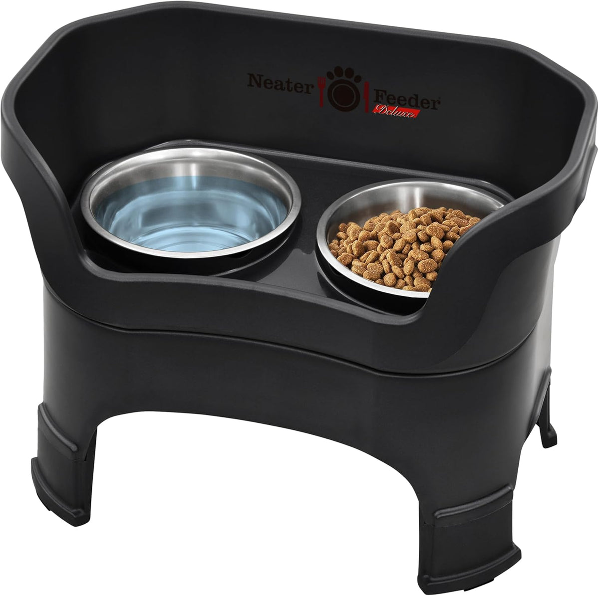 Neater Feeder Deluxe Mess-Proof Elevated Dog Bowls for Large Dogs - Large + Standard Bowl / Midnight Black