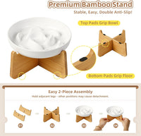 Melamine Slow Feeder Cat Bowls, Dishwasher Safe - Green + Bamboo Base / 7"H - image 4