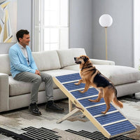Dog Ramp for Bed, Upgraded 46.8" Long Portable Dog Ramp for Couch, Wood Folding Pet Ramp for All Breeds Large Old Dogs to Get on Bed, 5 Adjustable Heights 14.8" to 26.2" (Wood, Up to 150lbs)