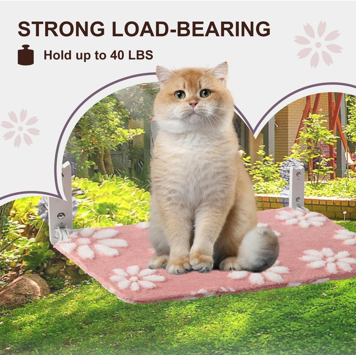 Cute Cat Window Perch, Foldable Cat Window Hammock, Purple – Essentials for Cats - Large (no mesh cover) / Pink Flower - image 4