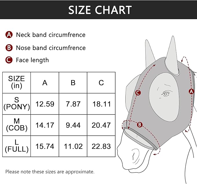 Horse Fly Mask with Ears - Large Eye Space for Full Vision, Breathable Stretch Comfort Fit, UV Protection, Forelock Opening, Easy Pull-On Paleblue Pony
