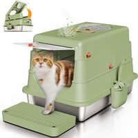 Stainless Steel Cat Litter Box with Lid, XL Large Enclosed - Green