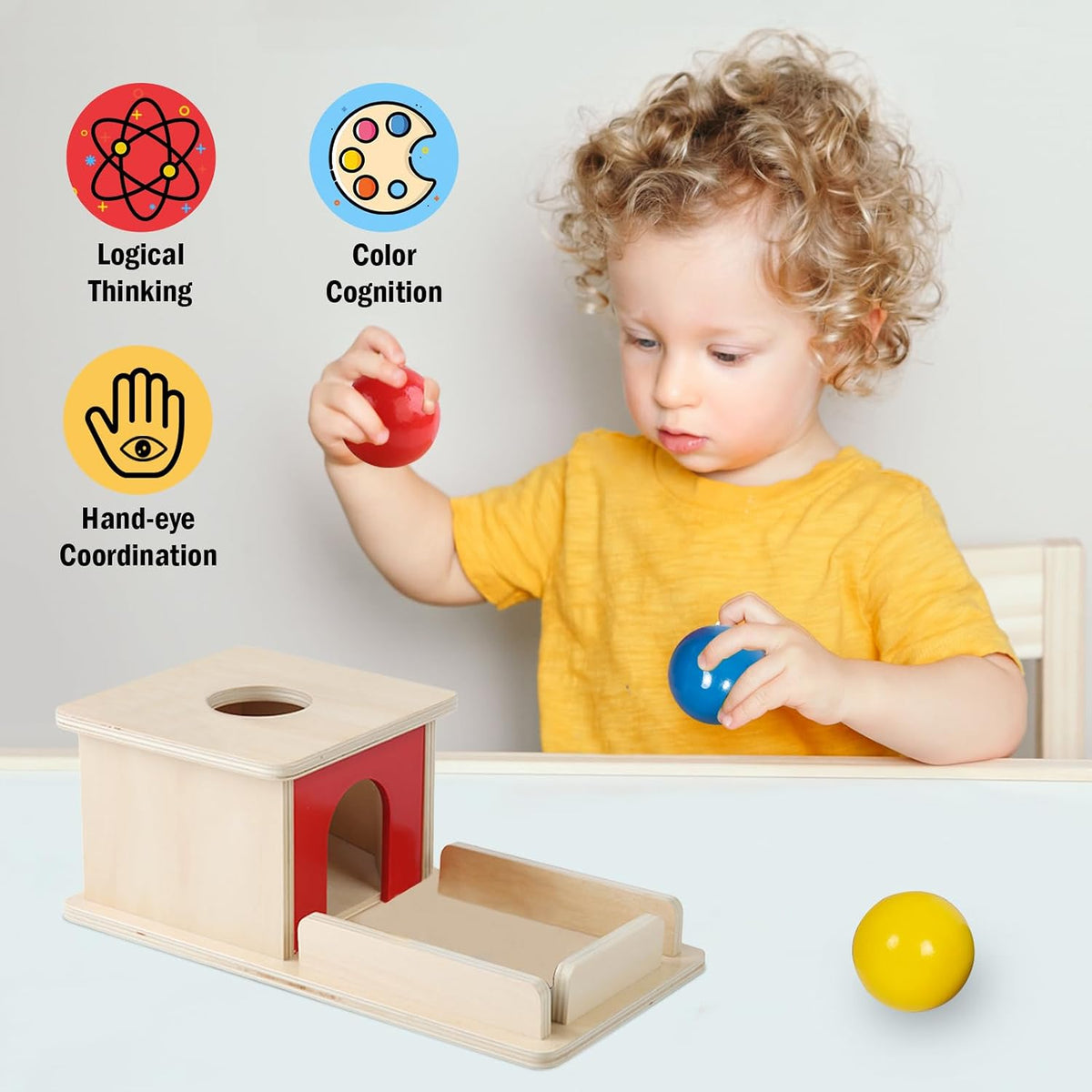 Adena Montessori Object Permanence Box with Tray Three Balls - Primary Colors - image 2