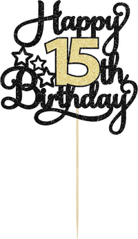 1Pc Happy 80th Birthday Cake Topper Black Gold Glitter Cheers to 80 - 15th - image 3