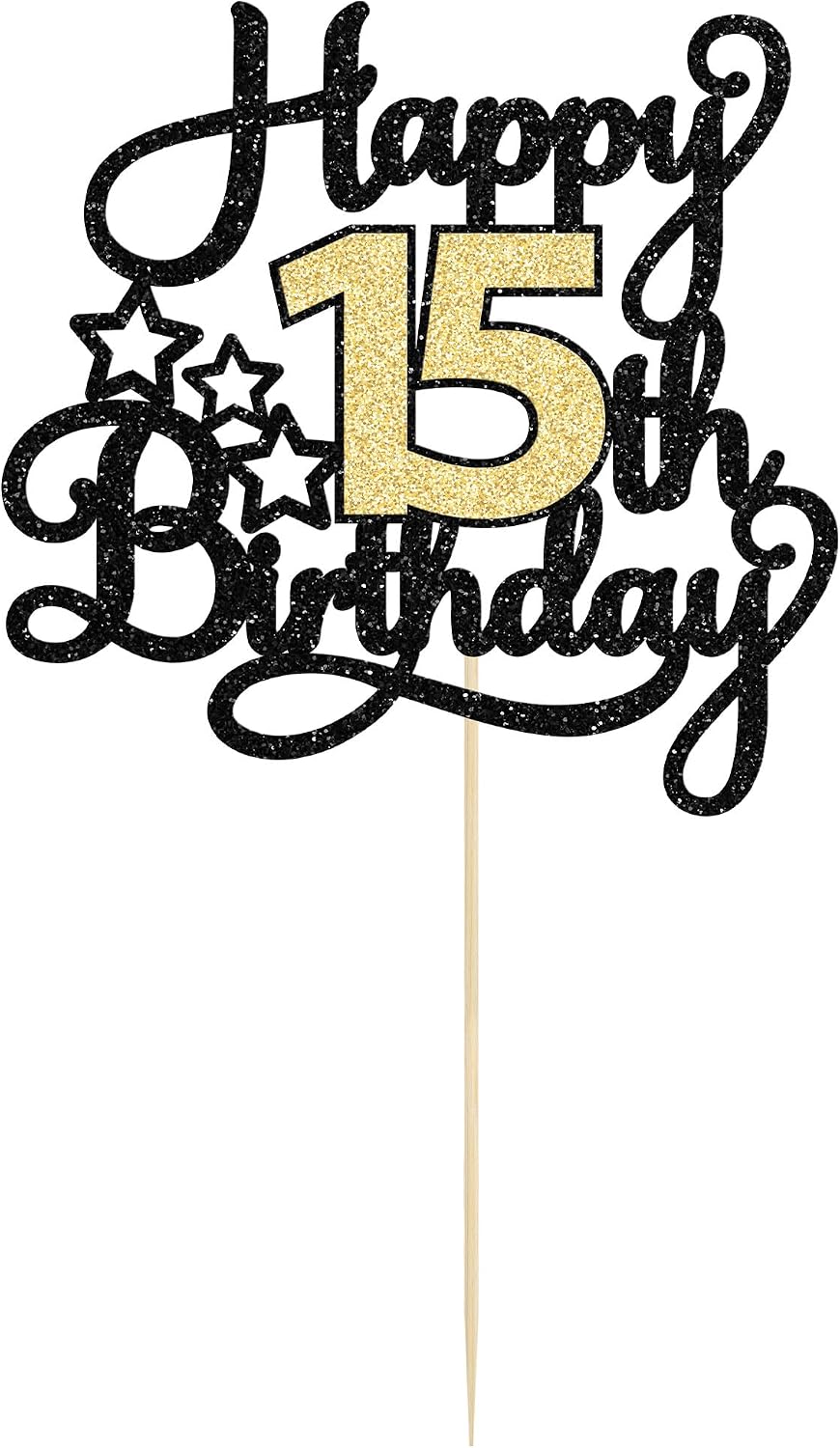 1Pc Happy 80th Birthday Cake Topper Black Gold Glitter Cheers to 80 - 15th - image 3