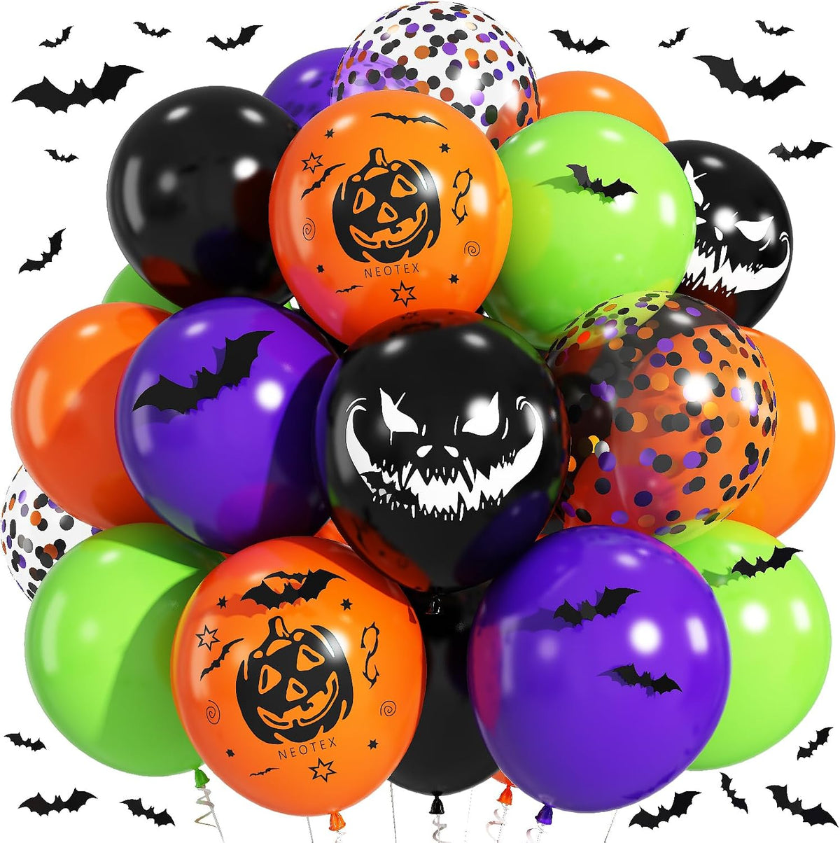 Froova black and white Halloween balloons with ghost and bat prints and bat stickers - view 7