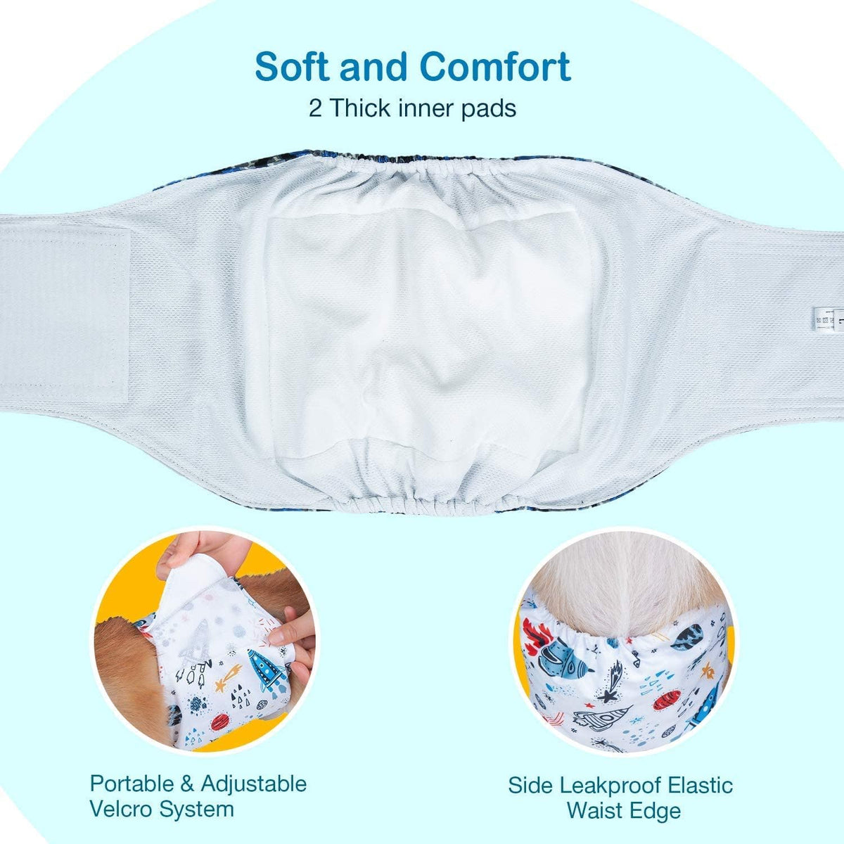 Pet Soft Dog Belly Band, Washable Dogs Belly Bands for Male Dogs - Space / X-Small (NewBorn 7''-8'') - image 3