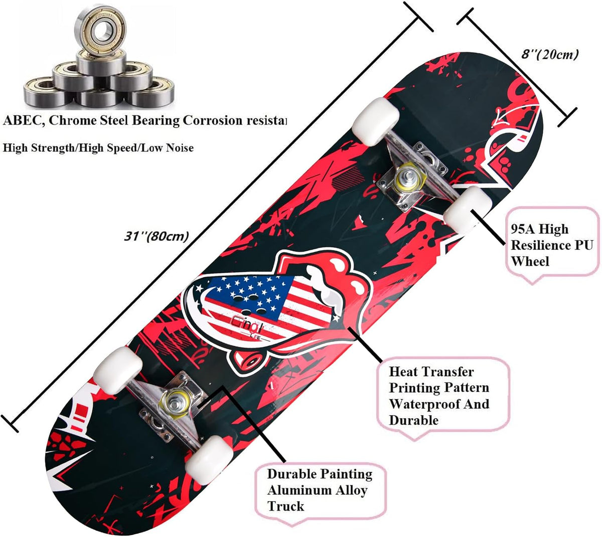 Skateboards for Beginners Kids Boys Girls and Adults, 31''x8'' - Rockwave - image 3
