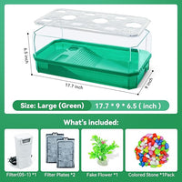 Aquatic Turtle Tank Habitat Kit Stone+Filter+Heat Lamp Enhancing Interaction with 360° Viewing, Standalone Filtration, DIY Creative Zone, Enriched Living (Green, L[Without Light])