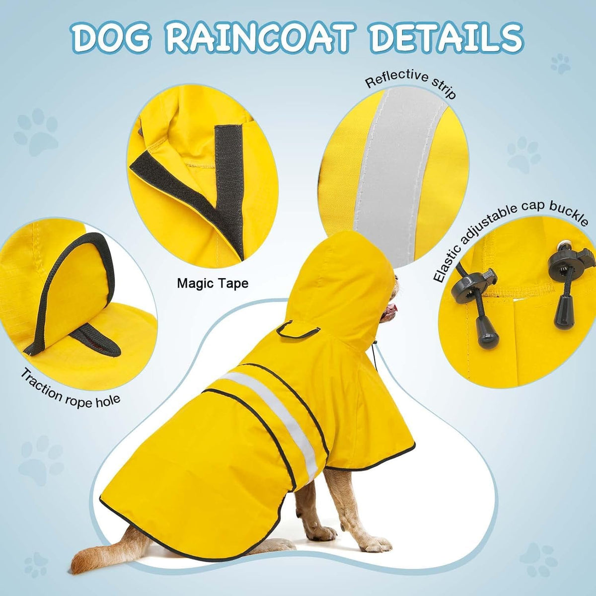 Waterproof Dog Raincoat - Reflective Dog Rain Jacket with Hood Lightweight Pet Rain Coat for Dogs - Yellow / XX-Large - image 2