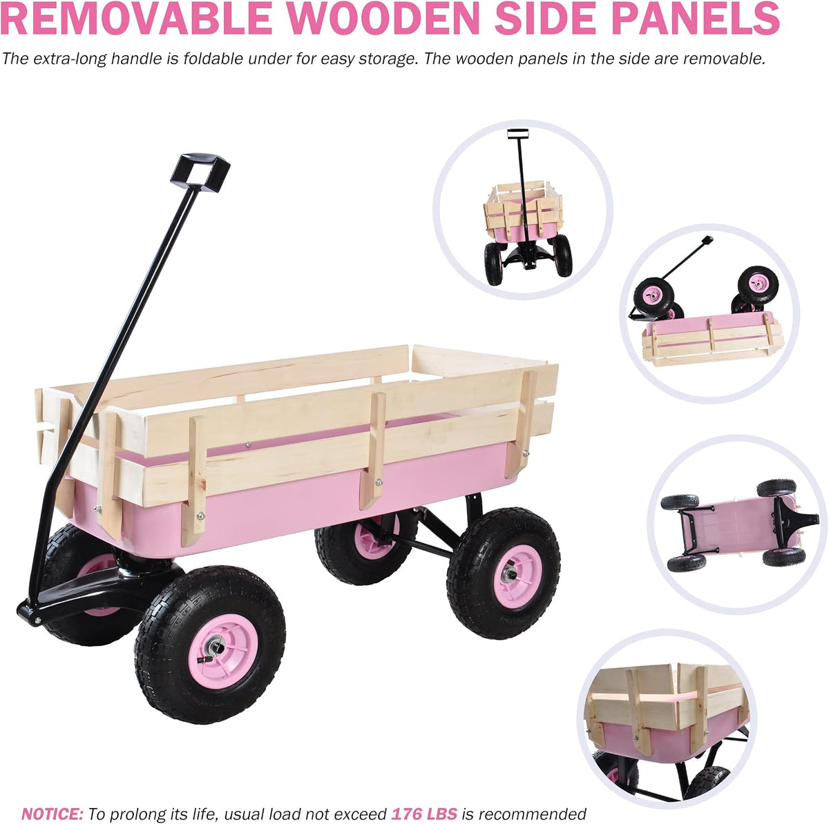 Sanch Ancha red steel and wood utility wagon with 10 inch air tires - view 5