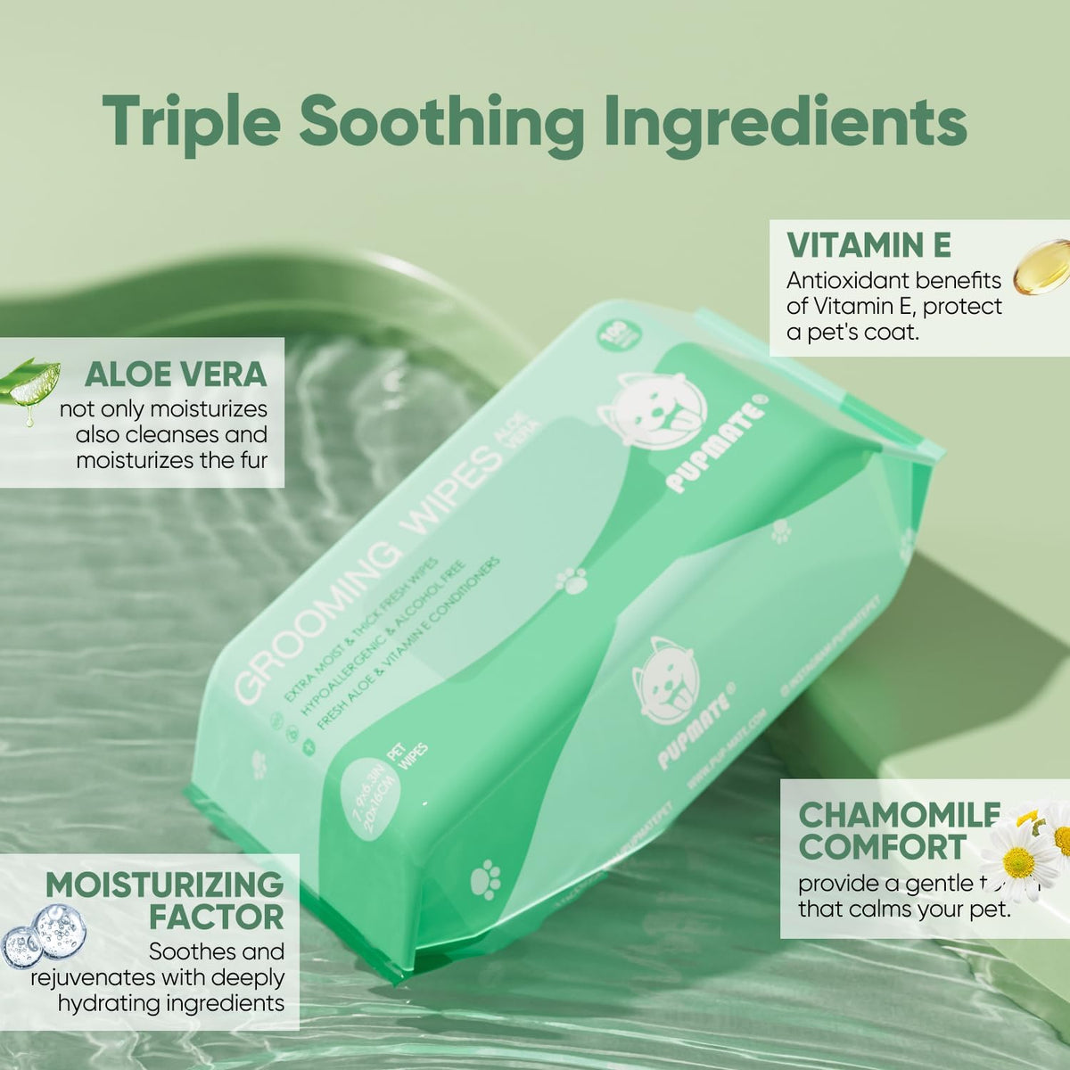 Pet Wipes for Dogs & Cats - Aloe Vera / 2 Packs-200 counts - image 2