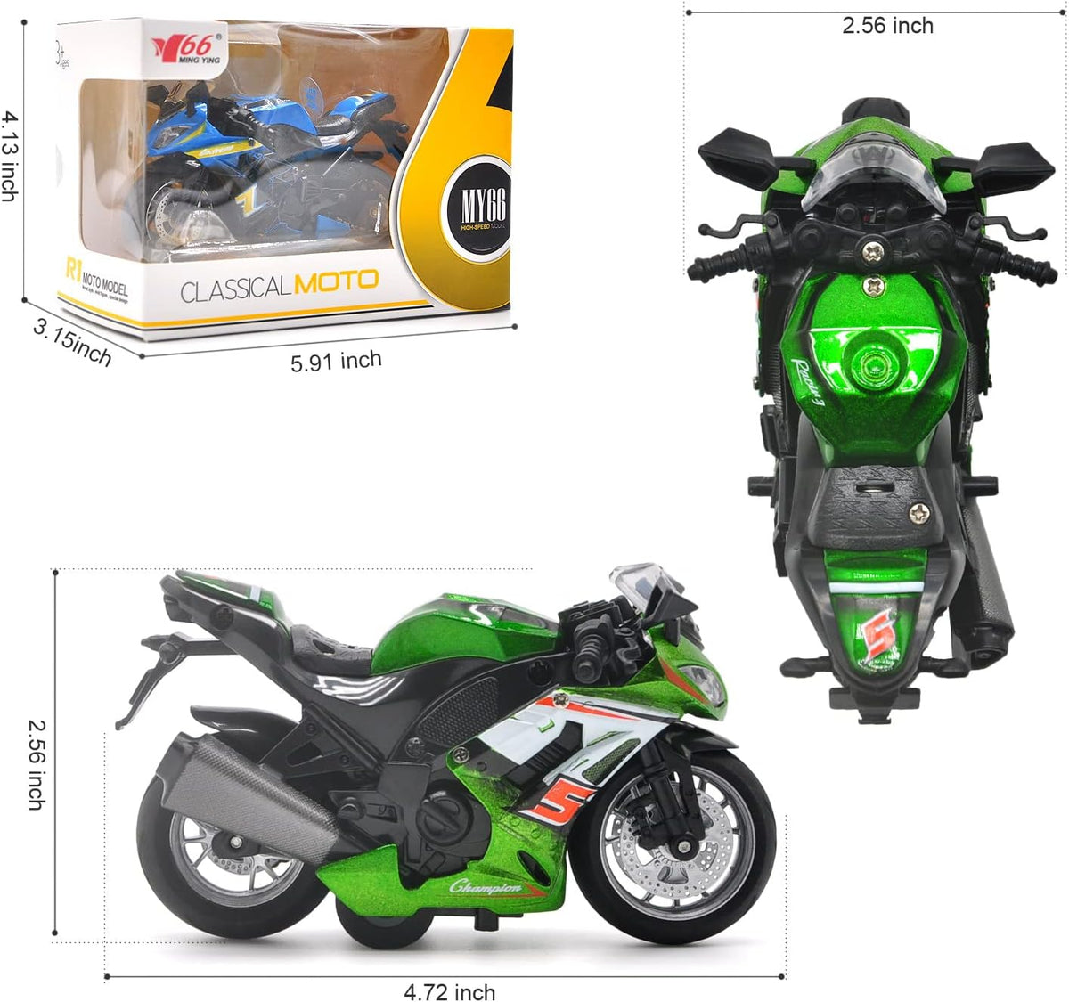 BOBUEXER die-cast motorcycle toy in blue, 1:14 scale pull-back bike with lights and sound - view 4