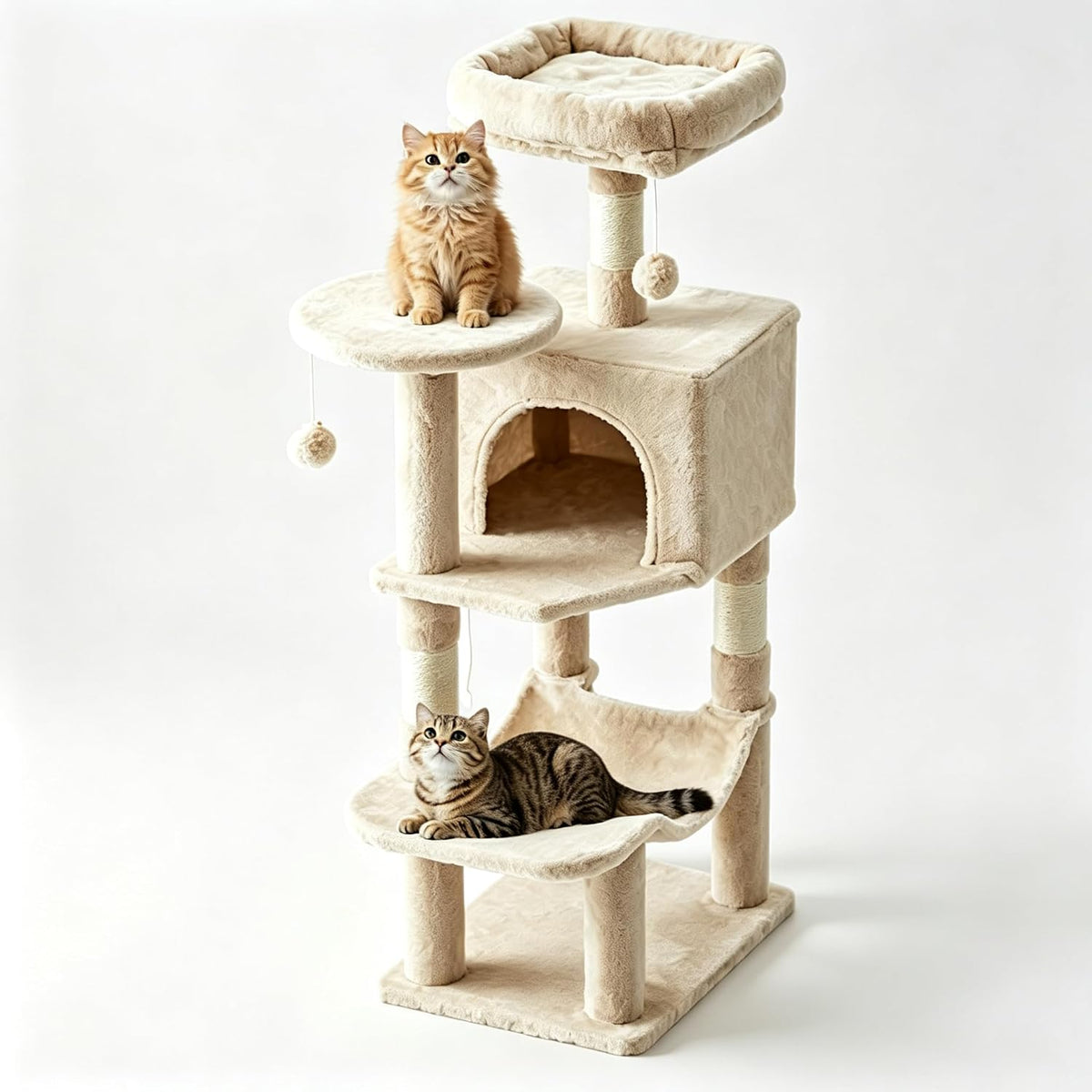 DUMOS 44 Inch Cat Tree Tower with Natural Sisal Scratching Posts – Essentials for Cats - Beige / 5 / 43.6"×13.7"×17.7"