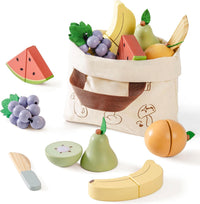 ROBOTIME wooden play food cutting fruit set with storage shopping bag - view 5