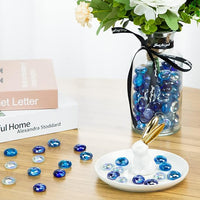 FUTUREPLUSX 1LB Iridescent Flat Glass Marbles, Blue Mixed Glass Beads Vase Fillers Decorative Gem Pebbles Sparkling Floral Fish Tank Rocks for Vases Table Scatter Aquarium Decor DIY Craft