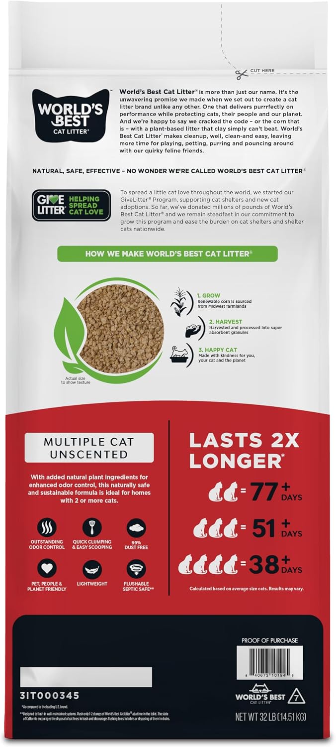 World's Best Cat Litter, Multiple Cat, Unscented, Odor Control - 32 lb - image 2