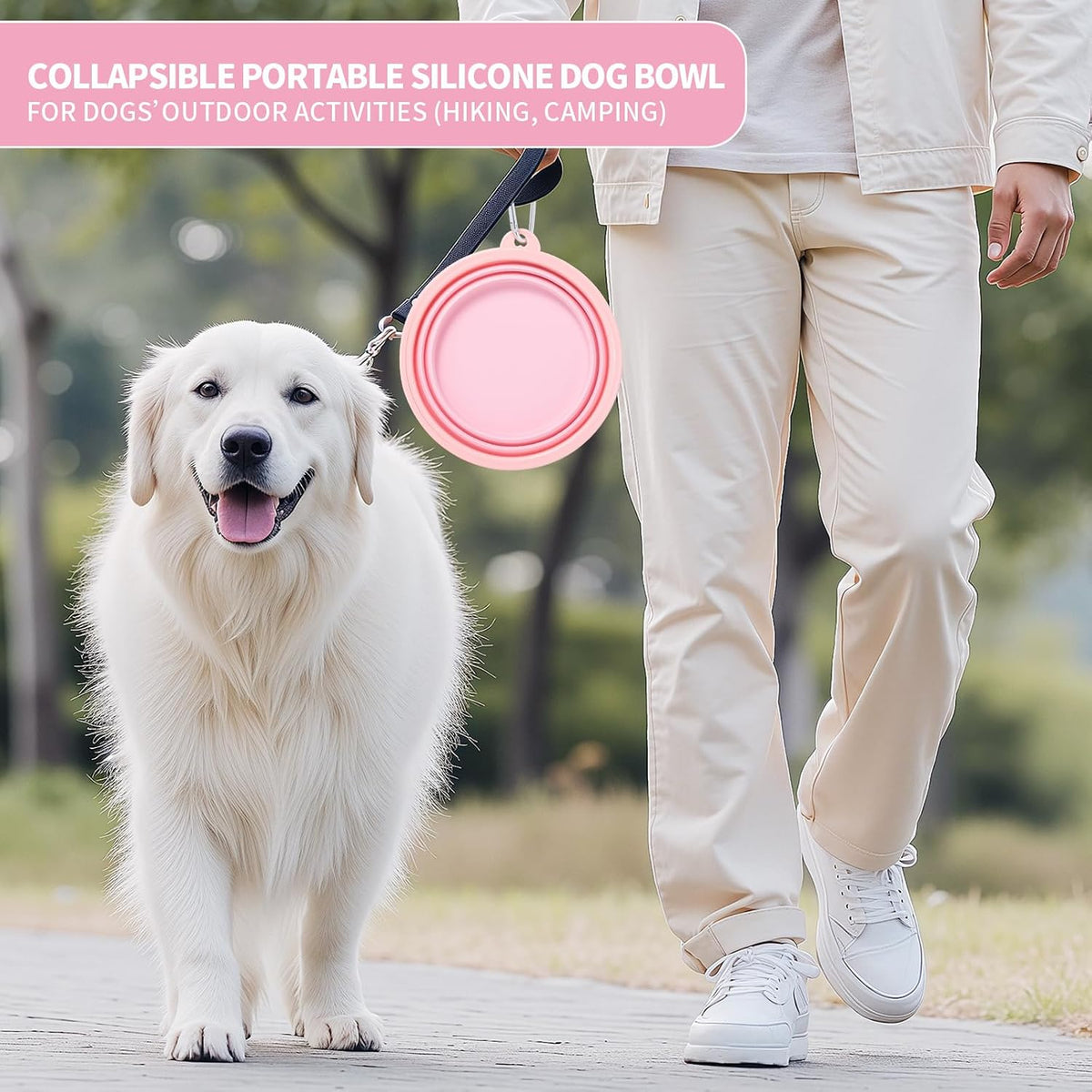 SLSON Collapsible Dog Bowl Silicone - Macaron Coral and Light Grey / Large - image 2