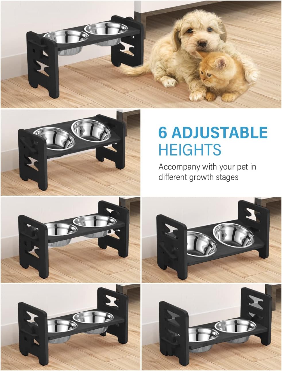 Elevated Dog Bowls, Raised Dog Bowl Stand Adjustable Small - Black / Small / Without Mat - image 3