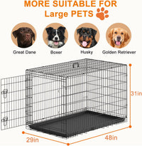 FDW, 48" Foldable Metal Dog Crate, Cage for XL Dogs - Black / 48 Inch Single Door - image 3