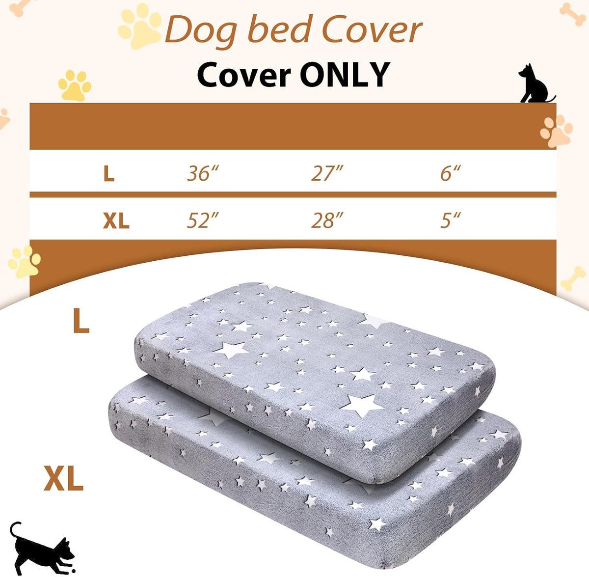 Dog Bed Covers Replacement Washable Elastic Edged 36" x 27" x 6" – Essentials for Dogs - Gray / 52.0"L x 28.0"W x 5.0"Th - image 3