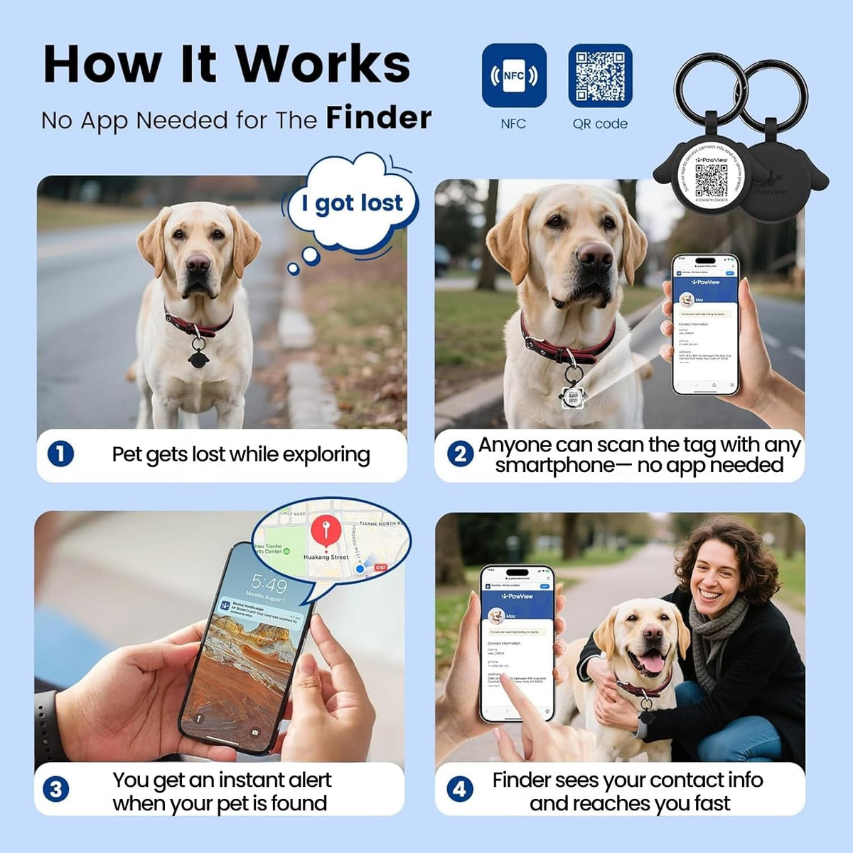QR & NFC Pet ID Tag, Silent Silicone Dog Name Tag - Black - image 3