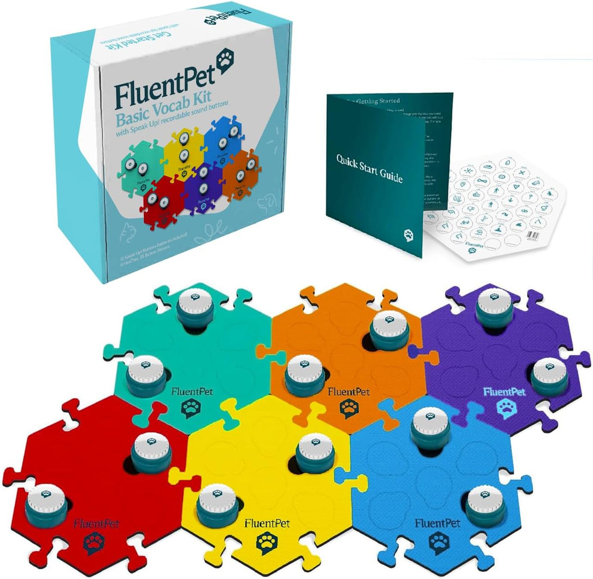 Talking Buttons for Dogs & Cats - 12 Buttons + 6 Hextiles (Bold)