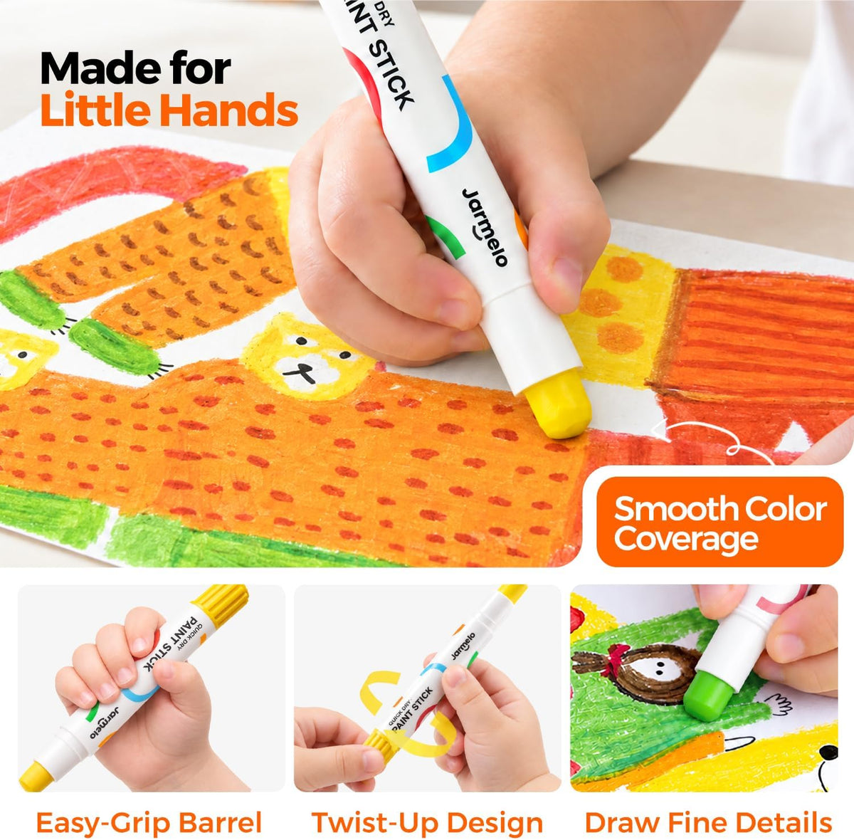 Jar Melo tempera paint sticks for kids in 16 washable solid colors with twist-up barrels - view 7