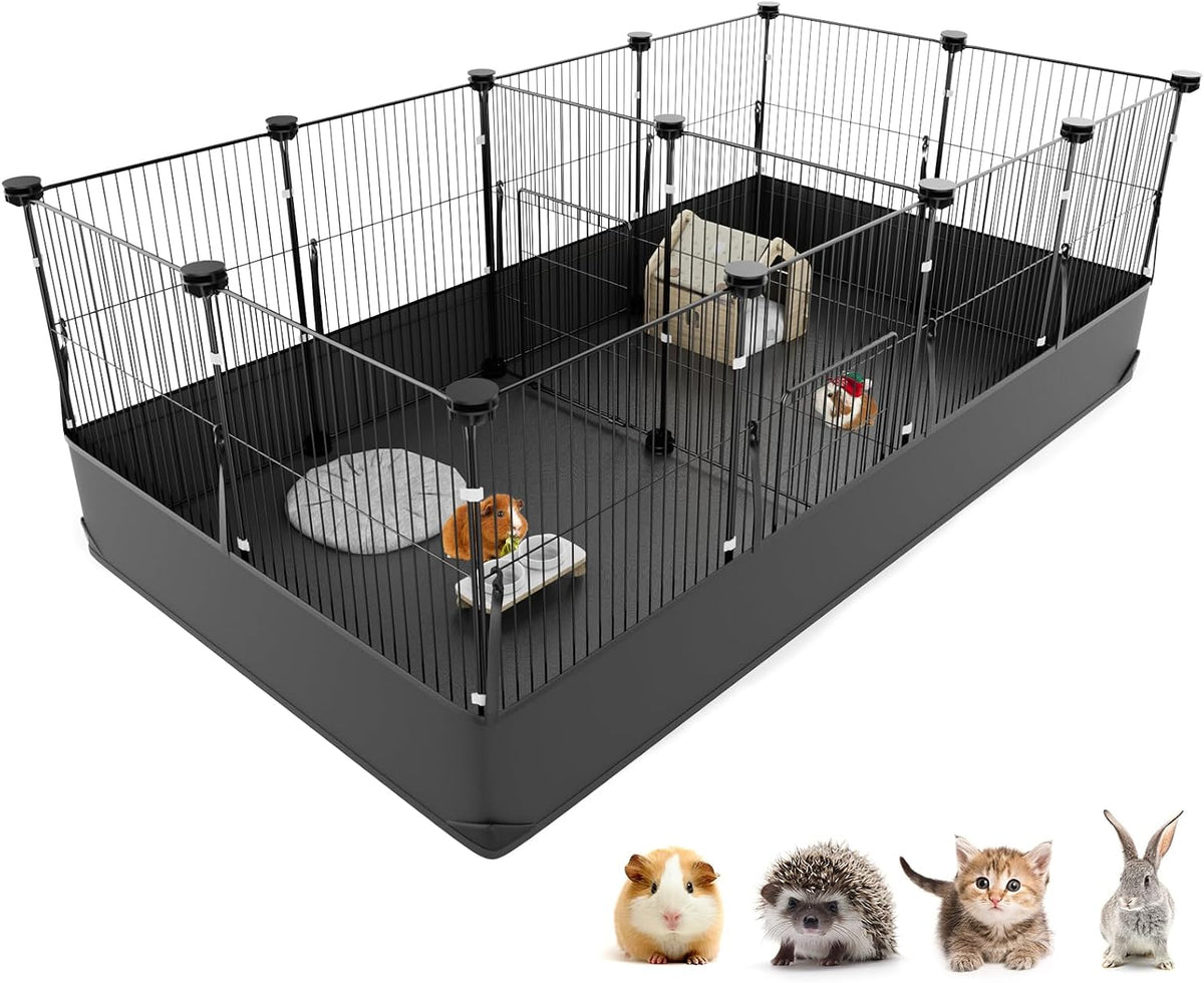 Guinea Pig Cage with Top Cover & 12 Panels - 14 Panels / Black