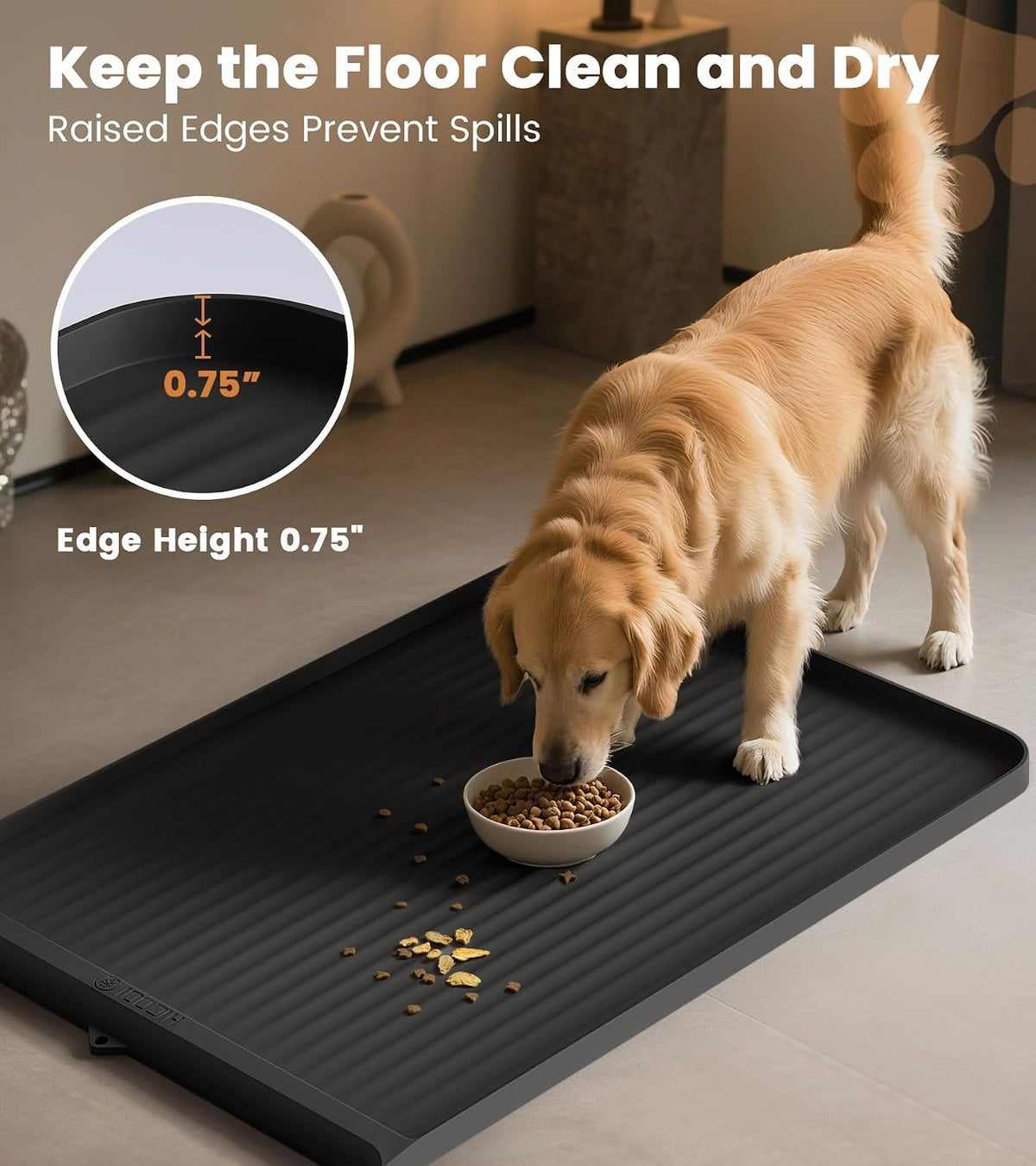 Dog Food Mat 36"x24", Waterproof Dog Bowl Mat - Black - image 3