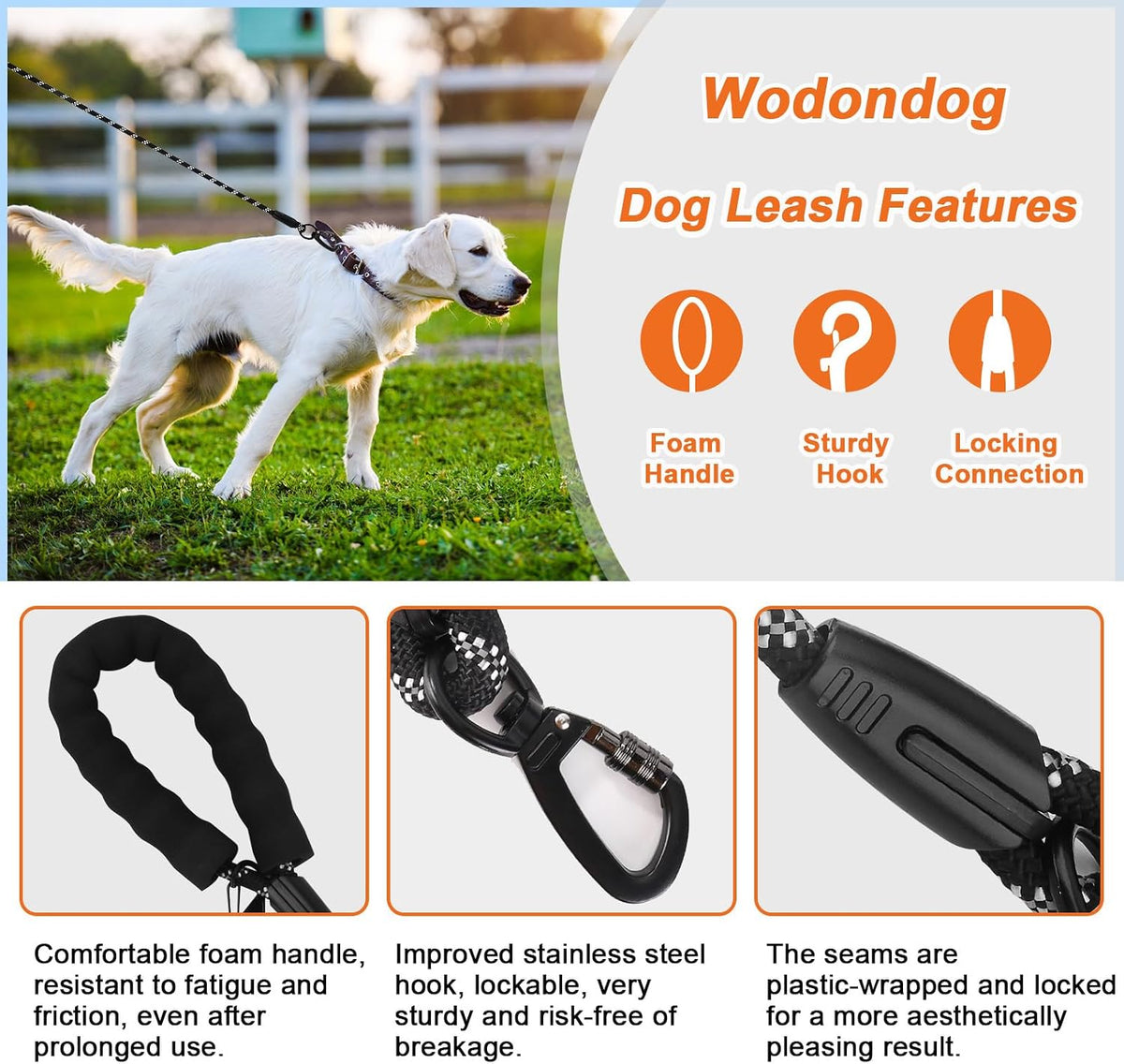 Long Leash for Dog Training 6FT/ 10FT/ 15FT/ 30FT/ 50FT/ 100FT - Black / 50FT* 1/3" - image 2
