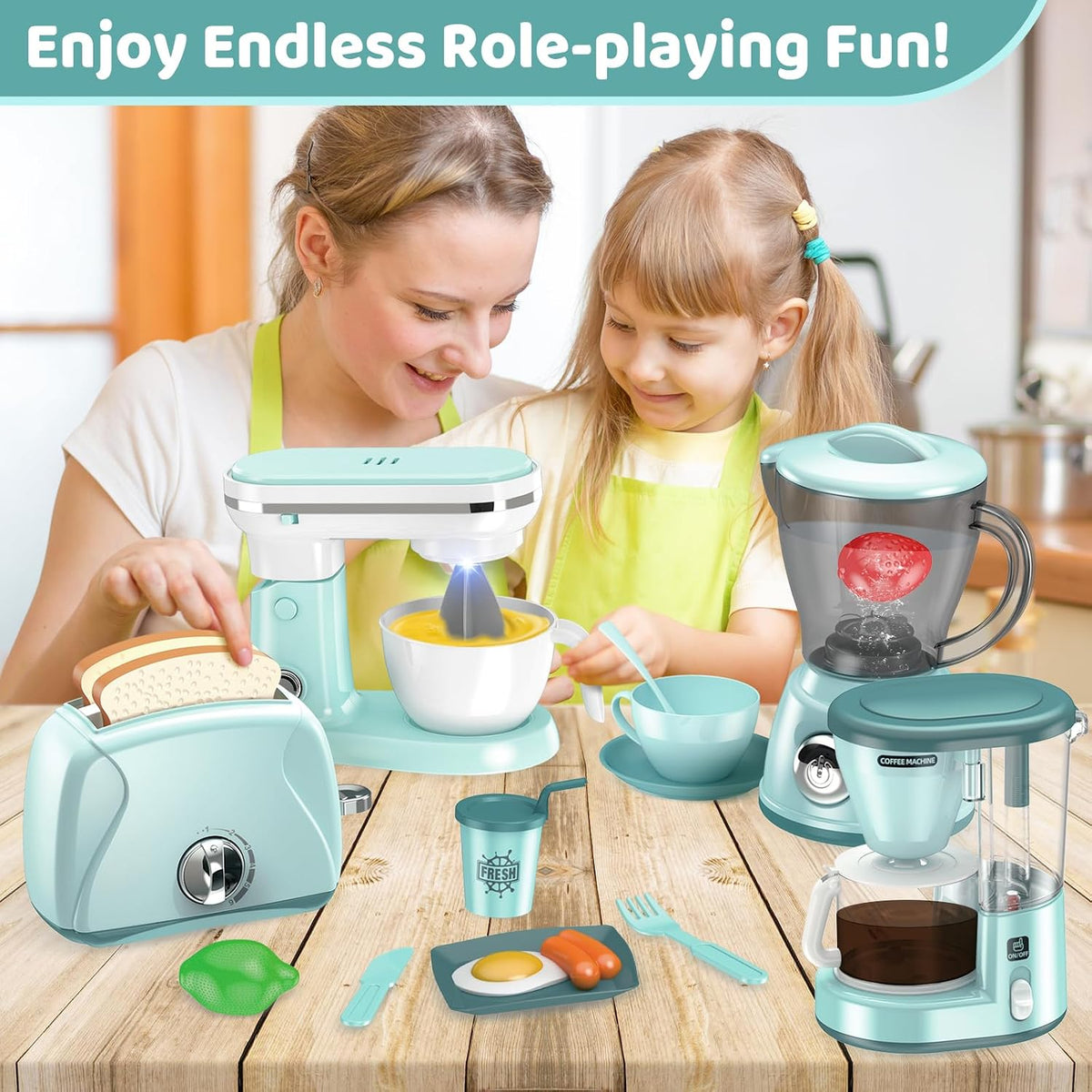 Play Kitchen Accessories, Play Kitchen Appliances Toy Set - Green - image 2