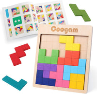Coogam Wooden Puzzle Pattern Blocks Brain Teasers Game with 60