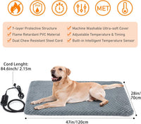 Heated Dog Bed, Waterproof Adjustable Temperature Dog Cat Heating Pad with Timer, Indoor Pet - XL: 47" x 28" / Grey - image 4