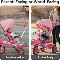 JMMD 7 in 1 Toddler Tricycle with Push Handle Trike Stroller for 1-5 - Pink - image 4